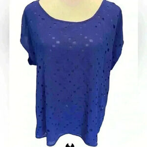 Ellen Tracy Company Blue Short Sleeve Top Blouse Women’s Large Lined Sheer